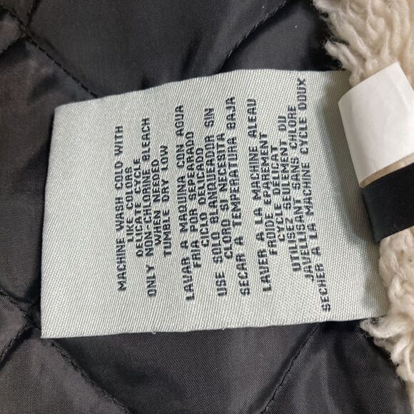 Levi Strauss Brown Faux Leather Jacket Hooded Womans Large Sherpa quilted zip - Picture 12 of 13